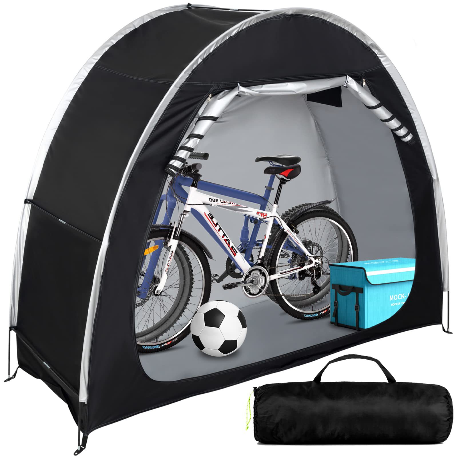 Mountain Biking In The Rain - 210D収納庫用ポータブル折りたたみ自転車テント、防風・防水、バランスバイク用サンシェード、マウンテンバイクカバー、雨よけ